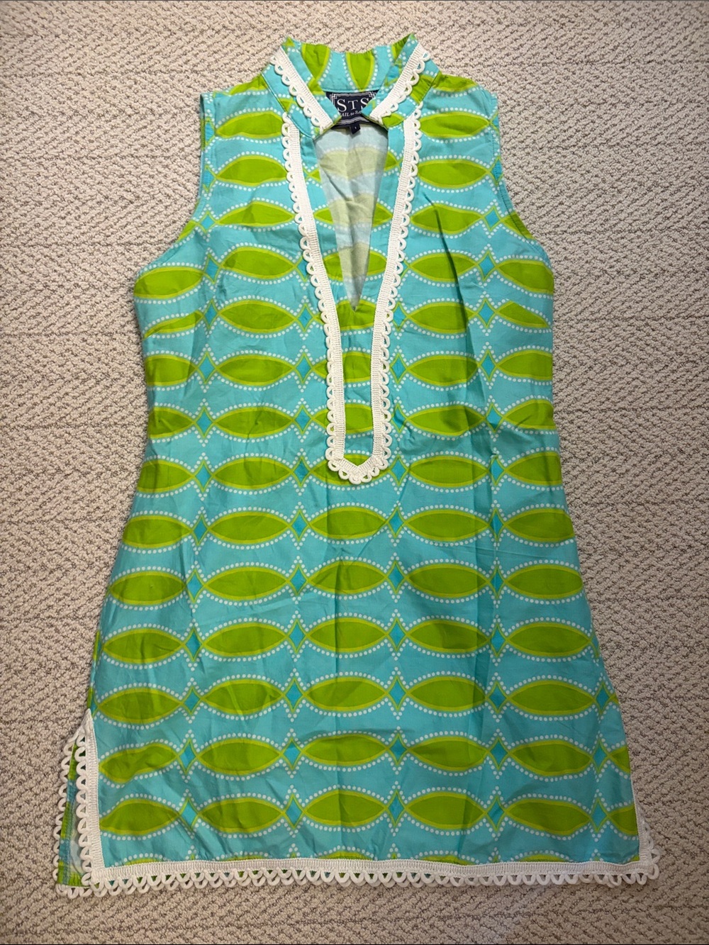Sail to Sable Aqua & Lime Sleeveless Tunic with Lace Trim